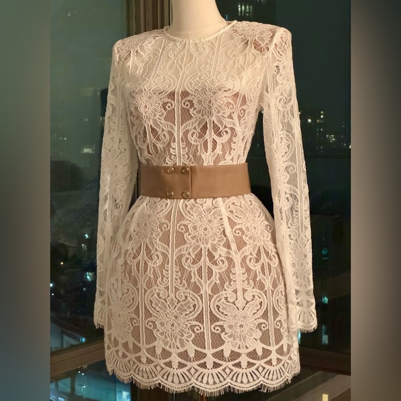 🆕 BRONX & BANCO 🧿 NWOT Casey White Lace Long Sleeve Mini Dress, Sz S / US 4 - Picture 12 of 16